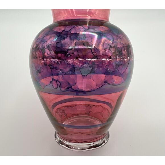 Watercolor Art Glass Vase 5” Colorful Hand Painted Artist Signed - Picture 8 of 9